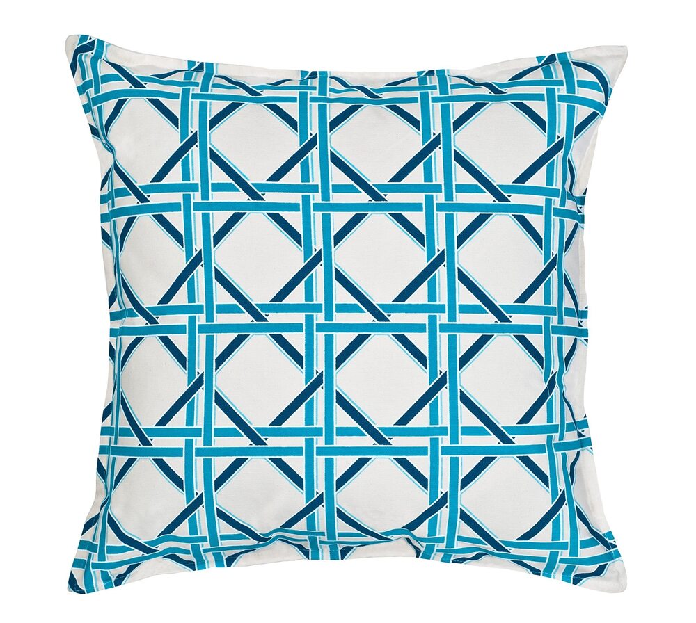 5060 20 in. Square Cotton Decorative Throw Pillow, 20"x20", Turquoise Cane